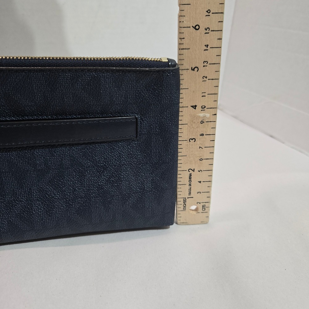 Michael Kors Wristlet Navy Blue MK Monogram Coated Canvas Gold Hardware #1420 - Picture 9 of 10